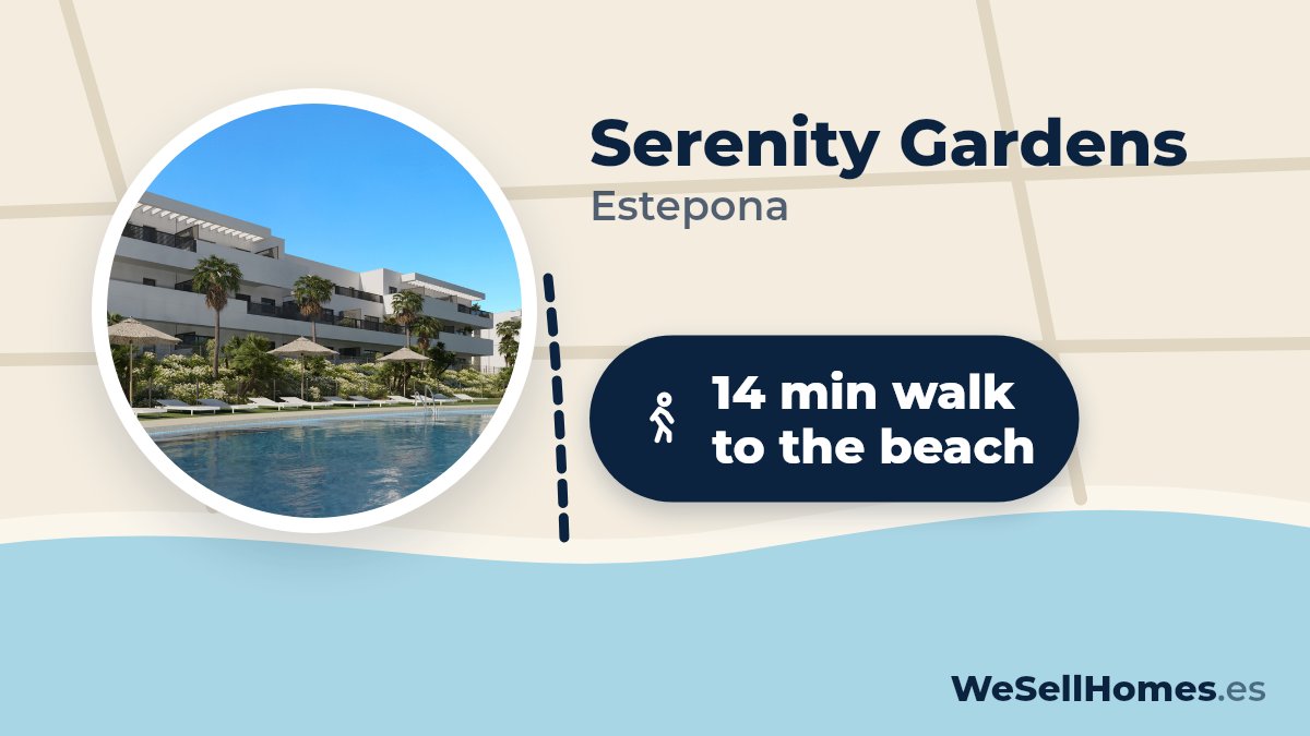 Serenity Gardens, Estepona: 14 min walk to the beach